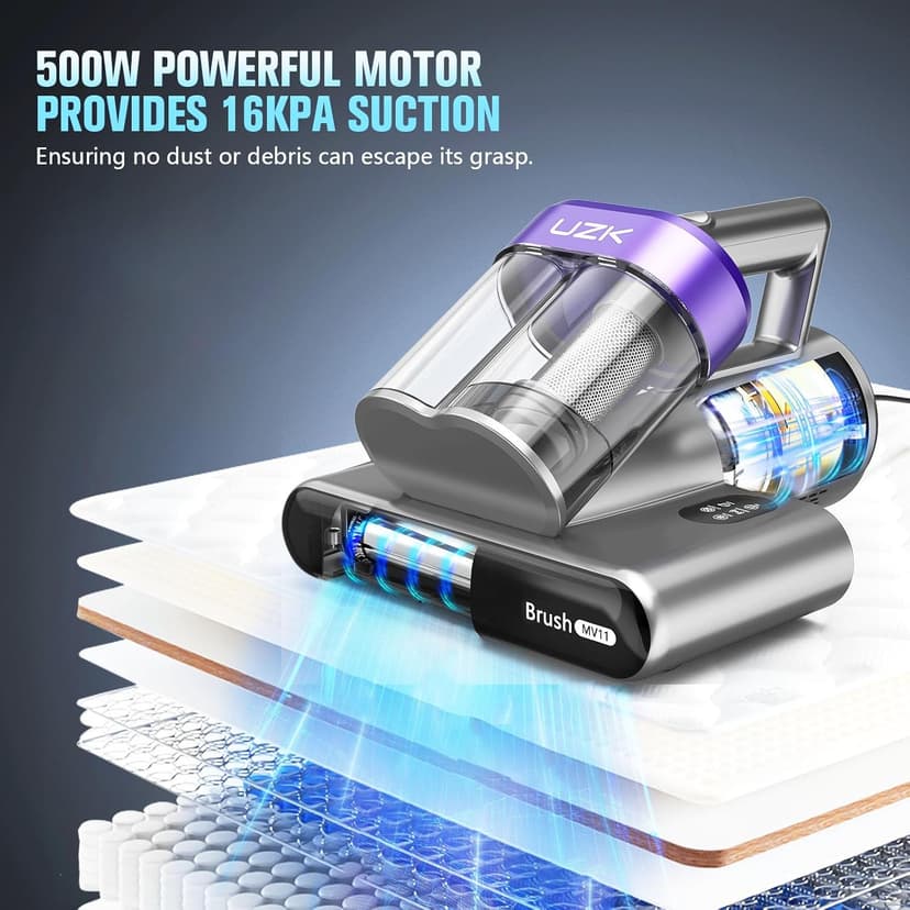 Mattress Vacuum Cleaner,Bed Vacuum Cleaner with UV-C Light,16Kpa,140°F Heat,Ultrasonic,Anion,Handheld Vacuums for Bed,Sofa,Couch,Crib(Corded, Purple)