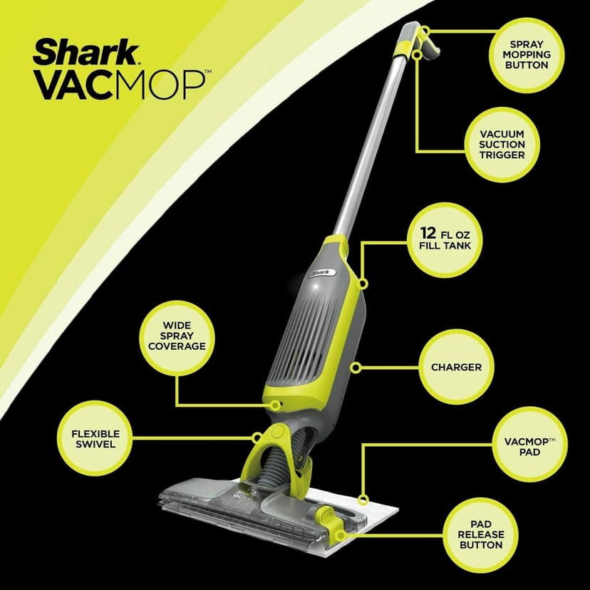 Shark VM200 VACMOP Pro Cordless Hard Floor Vacuum Mop with Disposable Pad, Charcoal Gray -(Renewed)-12oz vacmop Multi-Surface Cleaner not Included