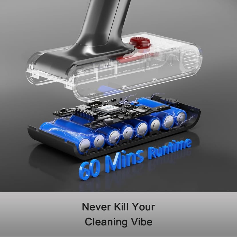 Cordless Vacuum Cleaner, 550W 48kPa 60 Mins Runtime Vacuum Cleaners for Home, Stick Vacuum with Intelligent Display, Rechargeable Battery and Anti-Tangle Brush, Perfect for Pet Hair/Carpet/Floors
