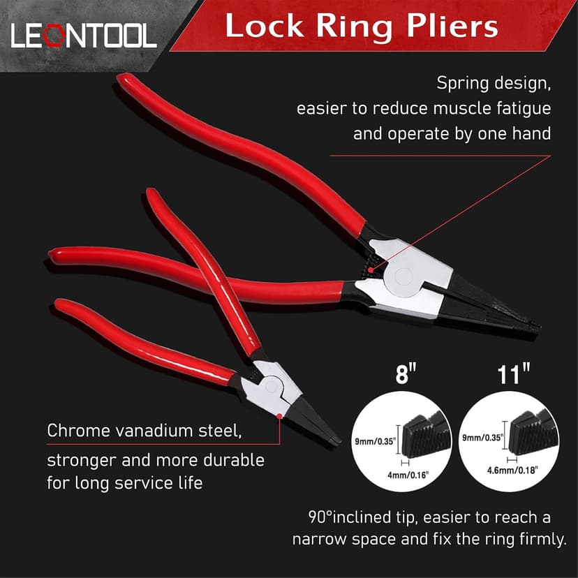 2 PCS Heavy Duty Lock Ring Pliers Set Flat Snap Ring Plier Special Circlip Pliers Reverse Retaining Ring Plier for Transmission Transfer Cases Ring Opening