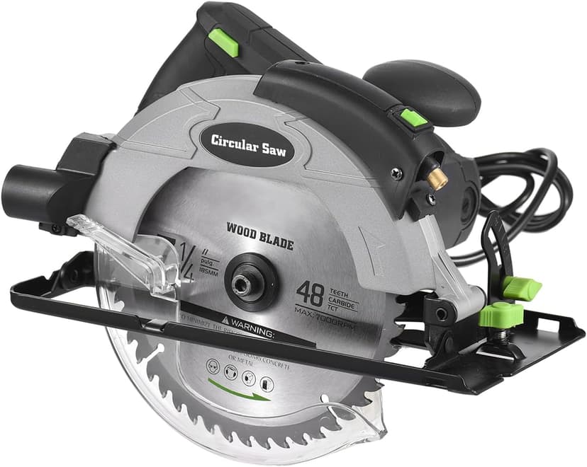 Mini Circular Saw, Circular Saw, Corded Circular Saw 12A 5500RPM Power Circular Saw with 7-1/4'' Saw Blade and Guide 2.45'' (90°) & 1.81'' (45°) Max Cutting Depth for Wood Plastic (1)