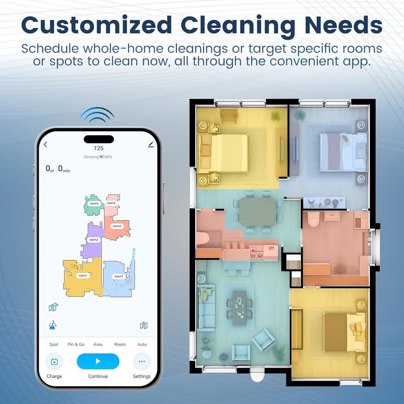 AIRROBO T25+ Robot Vacuum and Mop Combo, 5500Pa Suction, Pet Area Smart Boost, Carpet Detection, Tangle-Free Brush, LDS Mapping, APP Control, 3.5L Self-Empty Bin for Hard Floors, Carpets, Pet Hair
