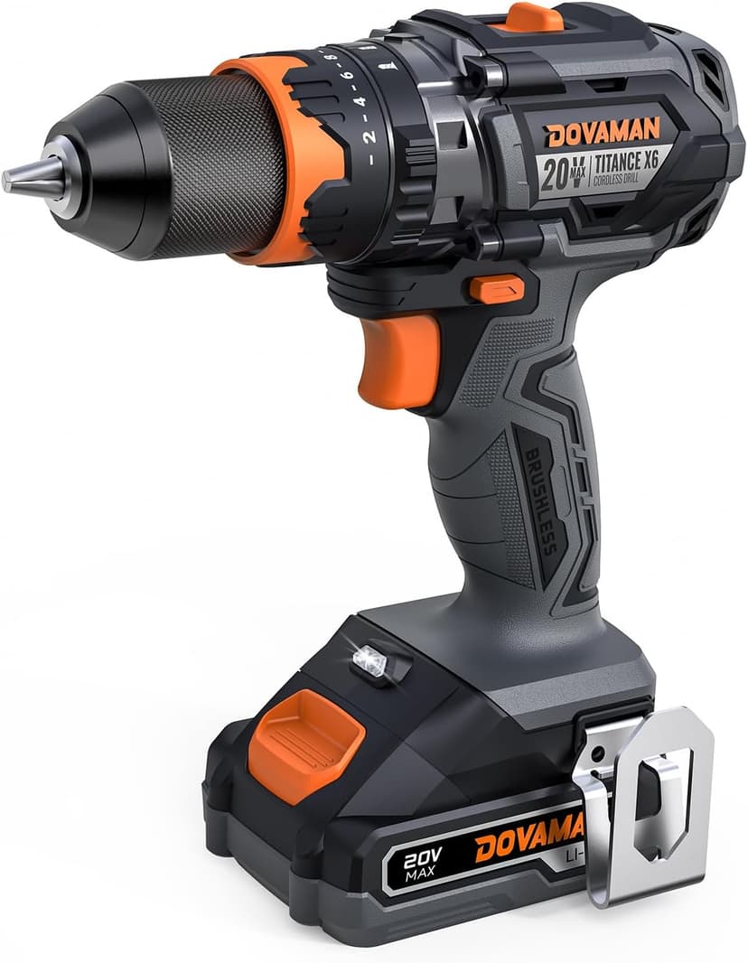TITANCE X6 Advanced Cordless Drill Driver, 20V Brushless 1/2'' Impact Drill, 575 IN-LBS, 36000 BPM, 3-IN-1 Mode, 2-Speed, Metal Chuck, 2.0Ah Battery, Driver Kit for DIY Project & Home Use