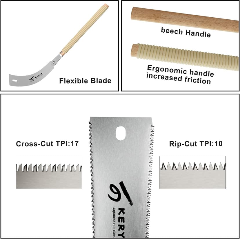 KERYE Japanese Pull Saw 9.5 Inch, Hand Saw with Double Edges of 10/17 TPI and Replaceable Blade, Ryoba Wood Cuttter, Sharp and Light Woodworking Tools Gifts for Men and Women-KY01