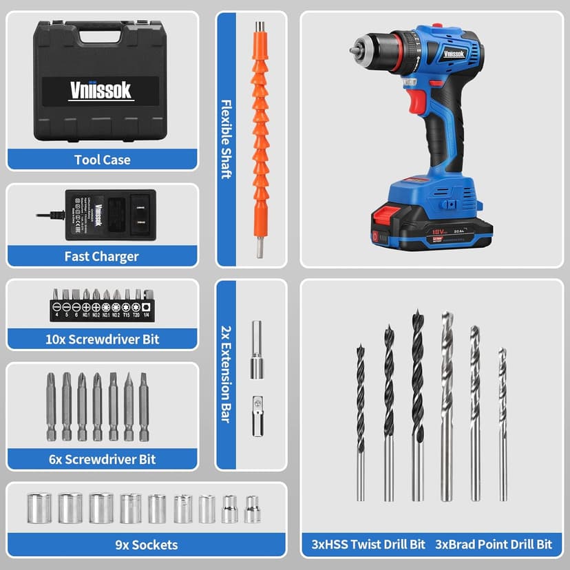 Cordless Drill Set,18V Brushless Power impach driver with Battery and Charger, 3/8" Keyless Chuck, Variable Speed, Drill Driver Bits Kit for Drilling and Tightening/Loosening Screws