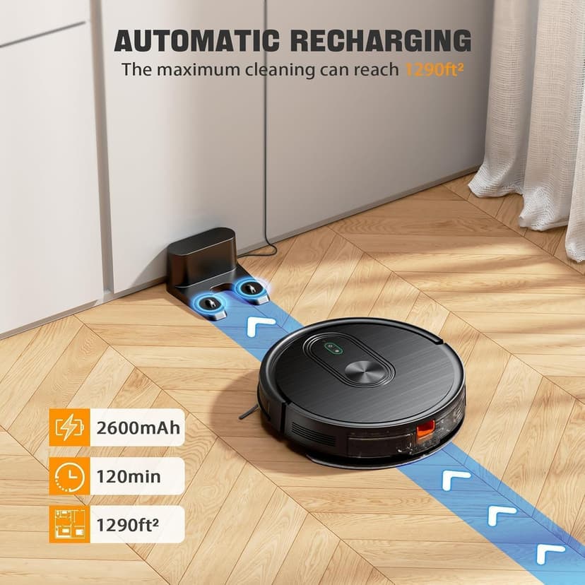 Robot Vacuum and Mop Combo, Vacuuming & Mopping 2 in 1 Robot 3200Pa Max Suction,with Schedule, App/Bluetooth/Voice, Self-Charging Robot Vacuum Cleaner, Slim, Ideal for Pet Hair, Hard Floor, Carpet