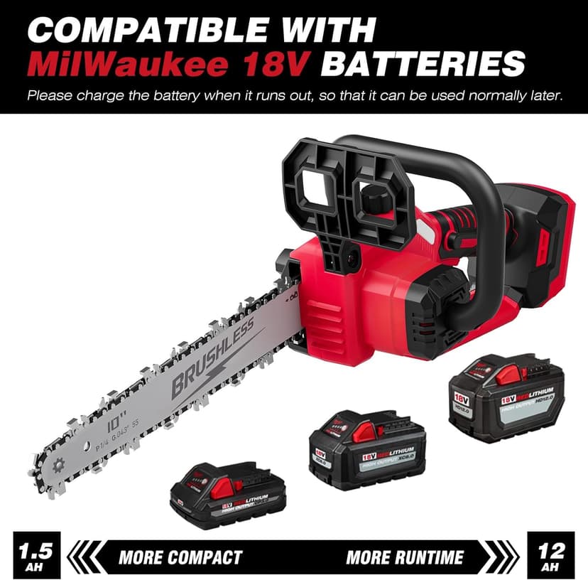 2-IN-1 Cordless 10-Inch Pole Saw And Chainsaw Compatible with Milwaukee M18 18V Battery, Total Reach of Max 15ft, Auto Oiling, Electric Pole Saw for Tree Trimming Pruning (Battery NOT Included)