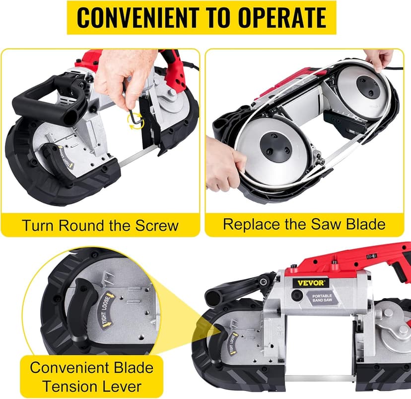 VEVOR Portable Band Saw, 110V Removable Alloy Steel Base Corded Band Saw, 5 Inch Cutting Capacity Hand held Band Saw,Variable Speed Portable Bandsaw, 10Amp Motor Deep Cut Band saw for Metal Wood