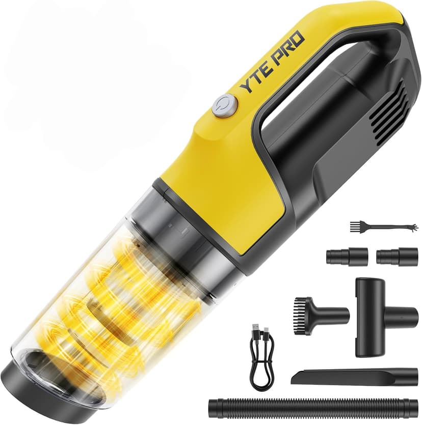 Handheld Vacuum Cordless 1.1 Pounds Car Vac 10000PA Hand Held Vacuums 4-in-1 Hand Vac Cordless Rechargeable HEPA Filter Large Capacity Dust Cup for Car Office Home Pets Hair (Yellow＆Black)
