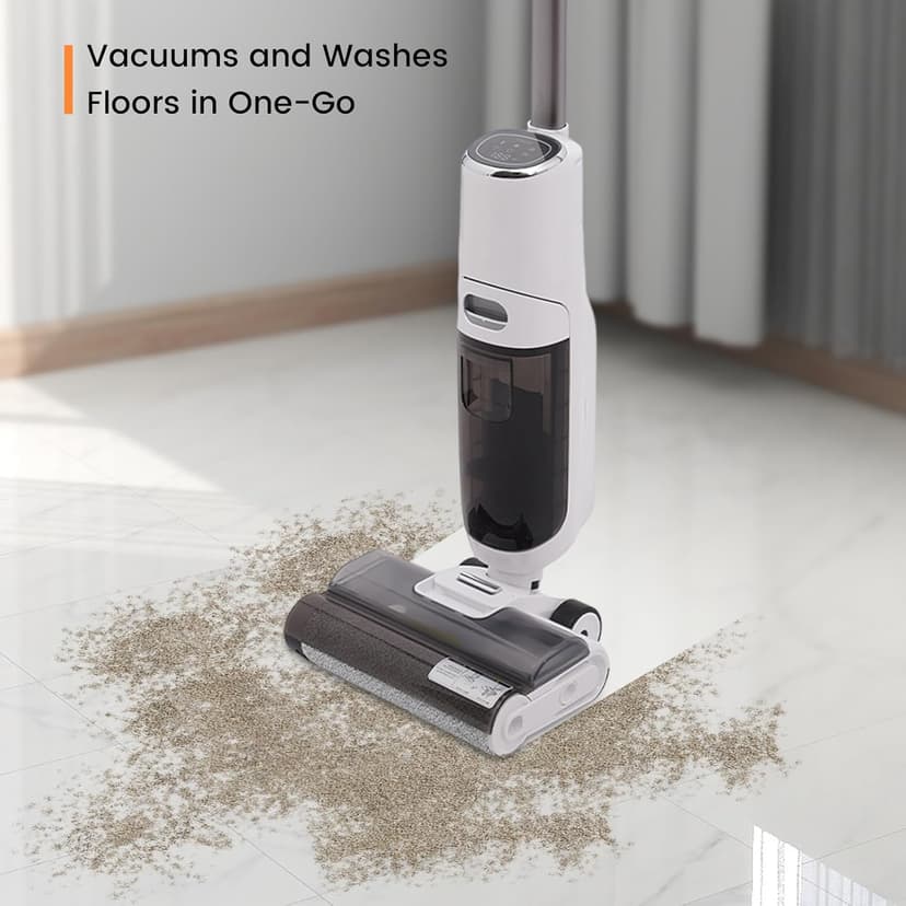 Smart Cordless Wet Dry Vacuum Cleaner and Mop for Hardwood Floor, Digital Display, Long Run Time, Great for Sticky Messes and Pet Hair, Space-Saving Design 250W