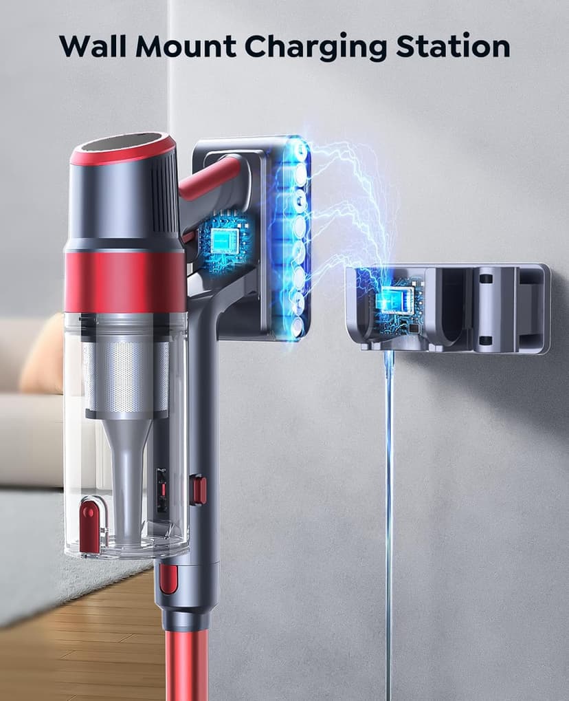 Cordless Vacuum Cleaner, 550W/45KPa Stick Vacuum, 60 Mins Runtime Rechargeable Vacuum, Wall Mount Charging, Auto Mode, Self-Standing Vacuum Cleaner for Home with 3.3Ft Hose for Pet Hair Carpet Floor