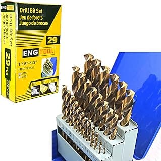MaxTool Twist Drill Bit Set 29PCs 5% Cobalt HSS M35 Jobber Length Fully Ground for Hardened Steel Metal Cast Iron etc 1/16“ to 1/2”; JBS35G10R029