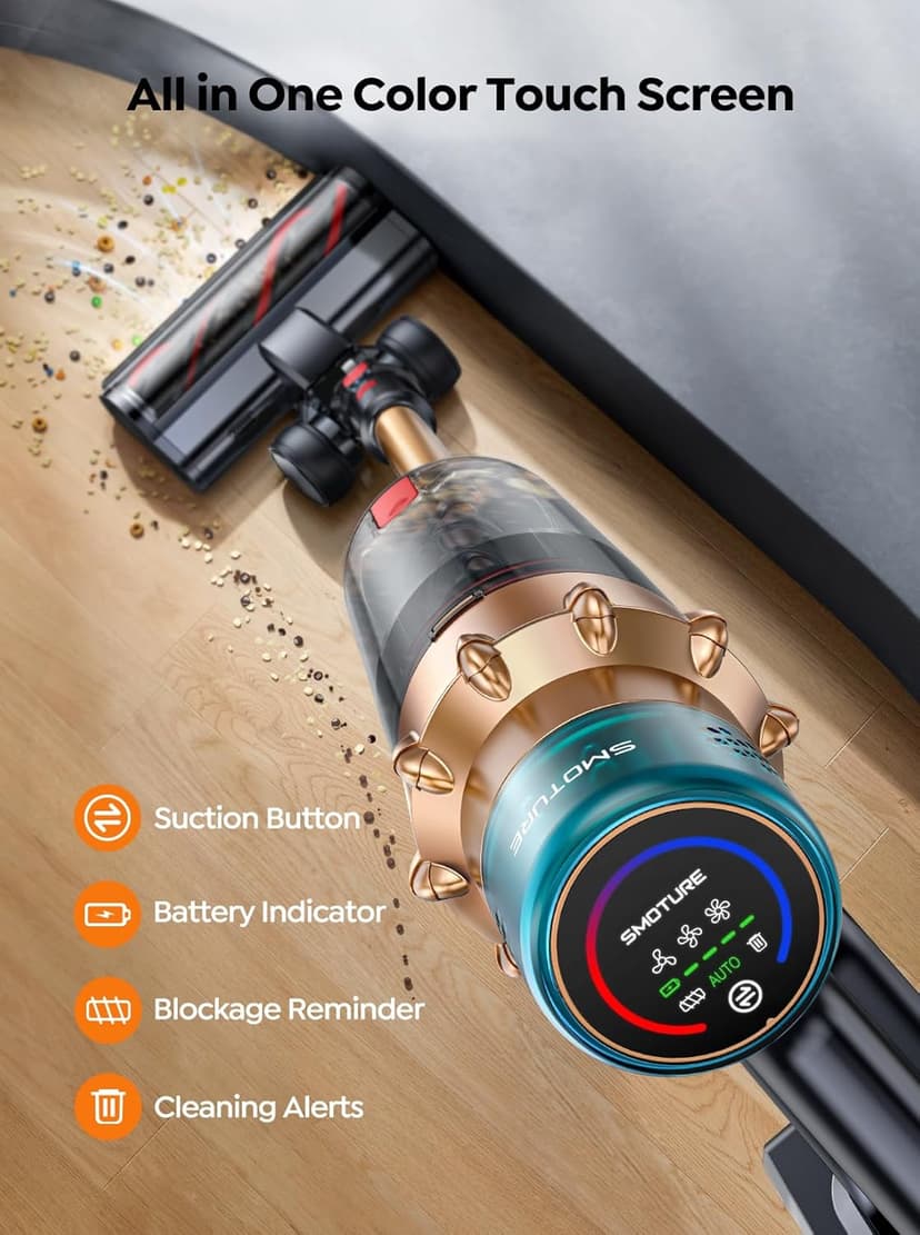 Cordless Vacuum Cleaner, 550W 45KPA 60 Mins Runtime Self-Standing Vacuum Cleaners for Home, Stick Vacuum with Charging Dock Station Removable Battery, Handheld Vacuum for Pet Hair/Carpet/Floor