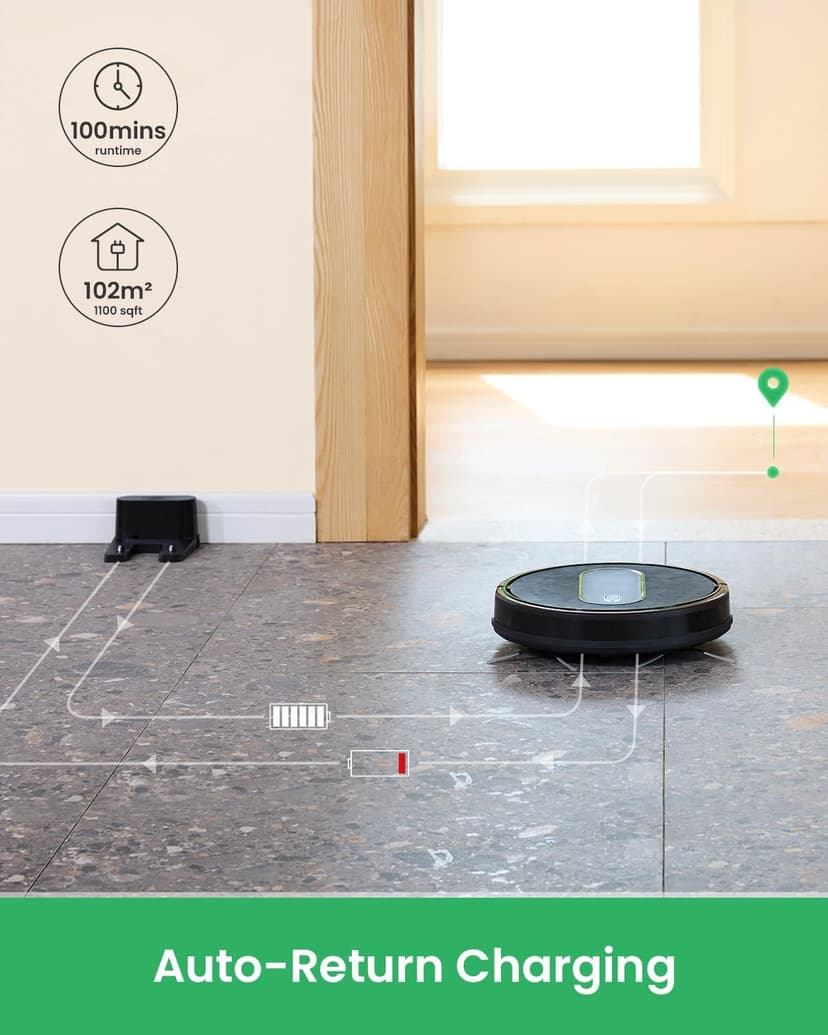 T6 Robot Vacuum, 100 Mins Runtime, Slim, Quiet, Automatic Robotic Vacuum Cleaner, Self-Charging, Schedule Setting, Remote/App/Voice Control, Ideal for Hard Floor and Low Pile Carpet
