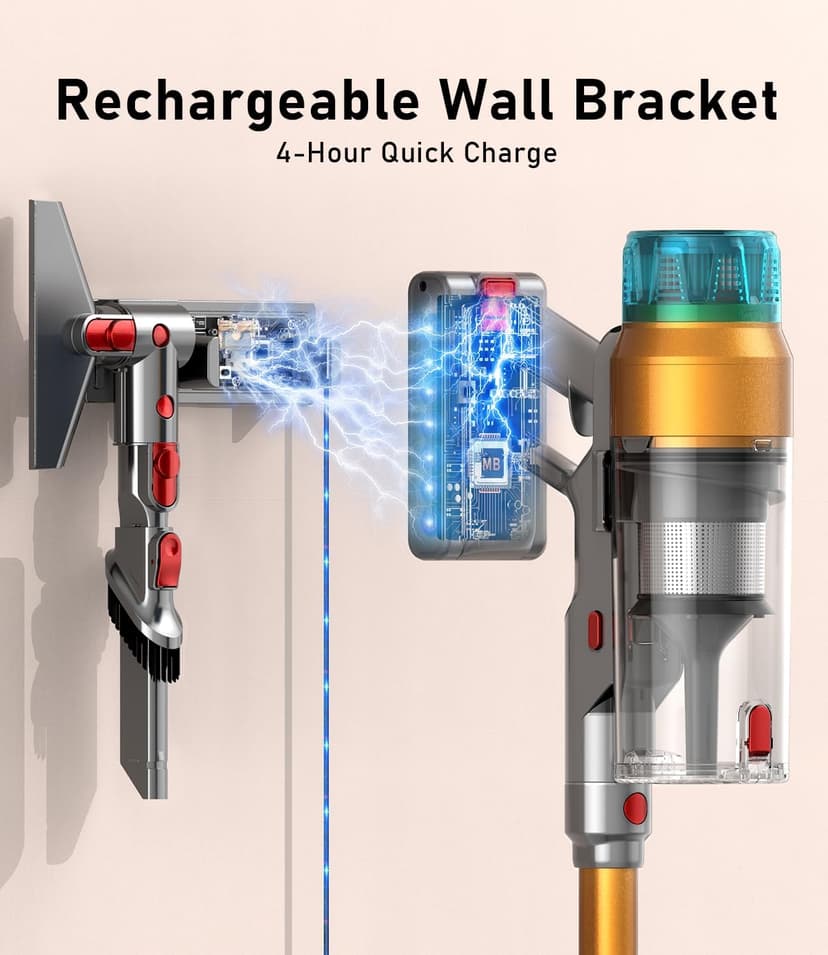 Cordless Vacuum Cleaner 600W 55Kpa Stick Vacuum,Up to 55Mins, Vacuum Cleaners for Home Rechargeable Wall Mount OLED Color Screen Anti-tangled Vacuum for Car,Hardwood Floor,Carpets,Pet Hair EHBL
