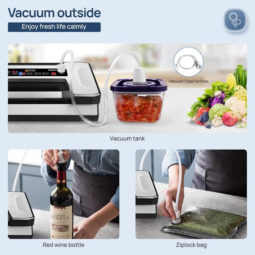 Liquid Vacuum Sealer Machine, 90Kpa Vacuum Sealer Machine Preservation Dry/Moist/Liquid Modes, LED Indicator Light, Handle Locked Design, Built-in Cutter and Bag Storage, Removable Drip Tray