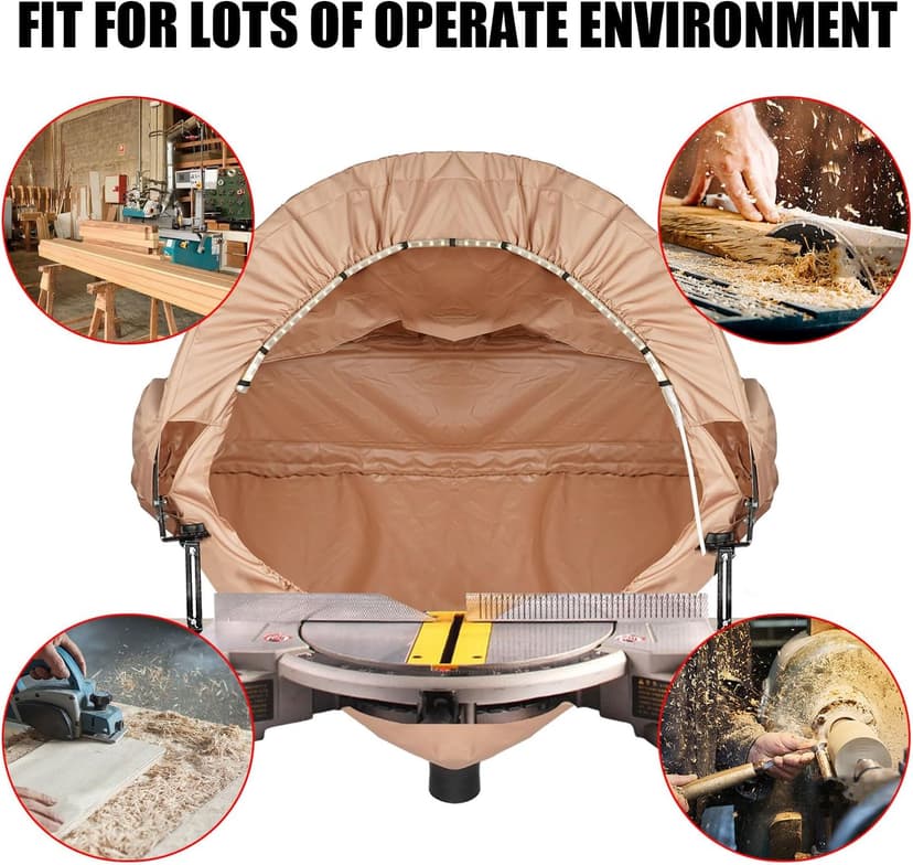 GARVIN Miter Saw Dust Collection Hood with Light, Dust Solution for Table Miter Saw, Chop Saw Hood Dust Collector Attachment, Accessory Holes, with Storage Bag, Fits All Miter Saws Khaki
