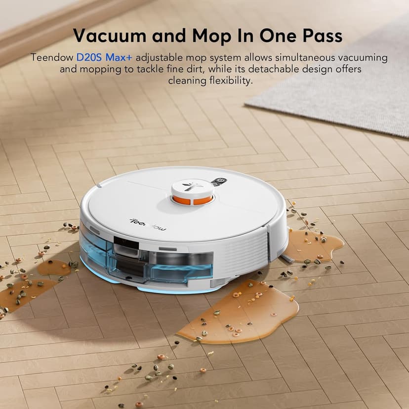 D20S Max+ Robot Vacuum and Mop, Specifically Handling Pet Hair Design, 6000Pa Max Suction, with Self-Empty Dock, 10 Weeks Hands-Free Cleaning, PreciSense LiDAR Navigation, App & Voice Control
