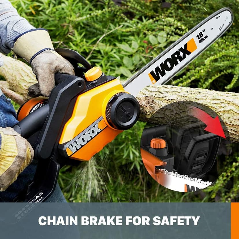Worx WG304.2 Saw 18-Inch 15.0 Amp Electric Chainsaw with Auto-Tension, Chain Brake