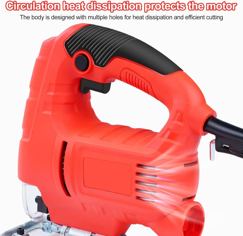 Corded Jigsaw, 800W Brushless Jig Saw Tool Electric Power Cutter with 6 Variable Speed, 0°-45° Bevel Cuts, 3 Position Orbital Action for Straight Curve Circle Cutting