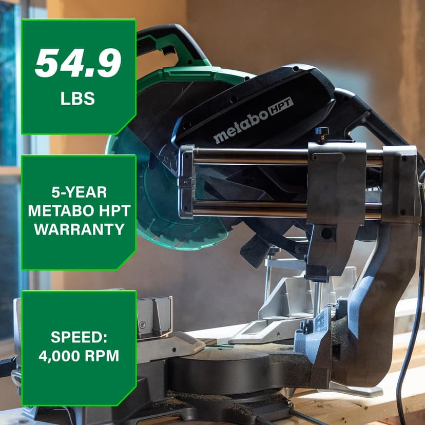 Metabo HPT 12-Inch Dual Bevel Sliding Miter Saw, 4000 RPM No-Load Speed, 45° Left and Right Bevel Range, Precision Miter Angles, 9 Detent Stops, Xact Cut Shadow Line, C12RSH3