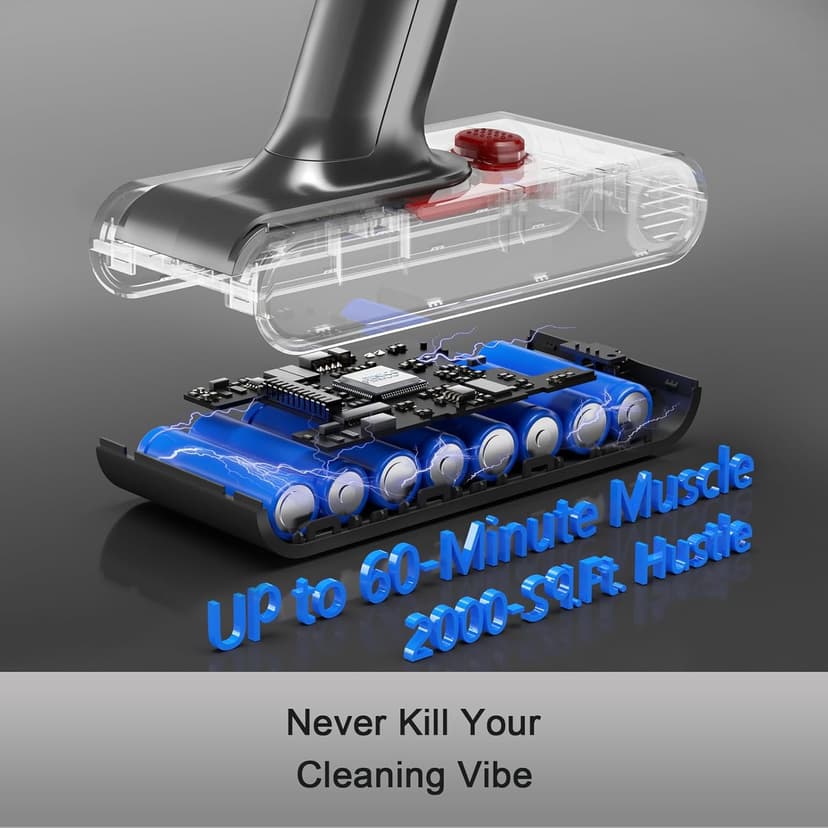 Cordless Vacuum Cleaner, 550W 48kPa 60 Mins Runtime Vacuum Cleaners for Home, Stick Vacuum with Intelligent Display, Rechargeable Battery and Anti-Tangle Brush, Perfect for Pet Hair/Carpet/Floors