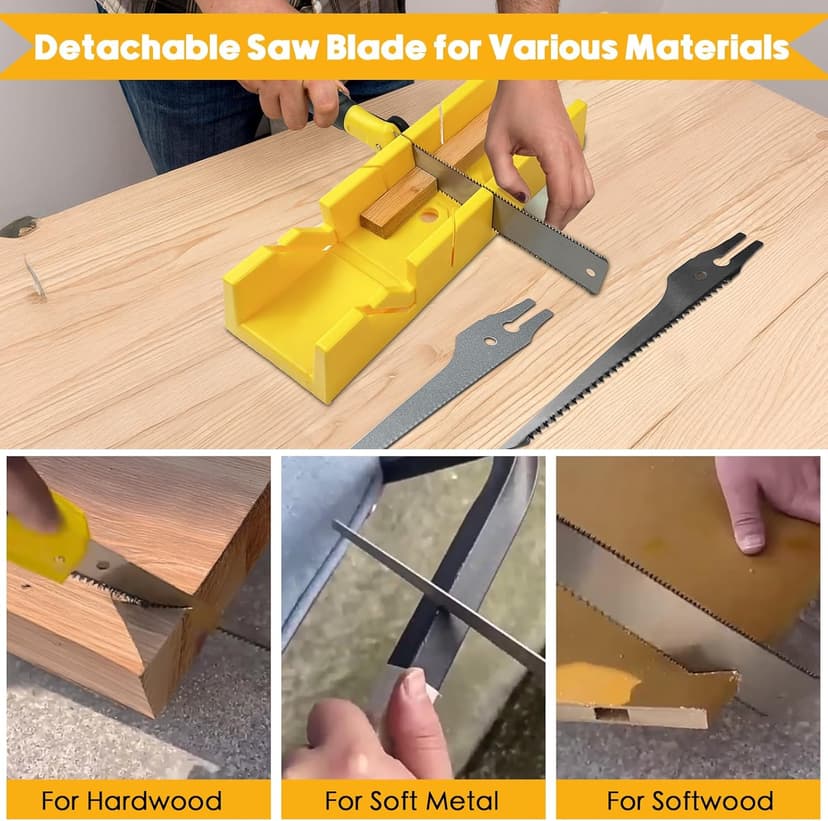 4-Piece Miter Box and Saw Set, 12-Inch Mitre Box with 3 Mitre Saws for Precise Miter and Bevel Cuts, Miter Box with Saw Included for Woodworking, Crafting and Carpentry