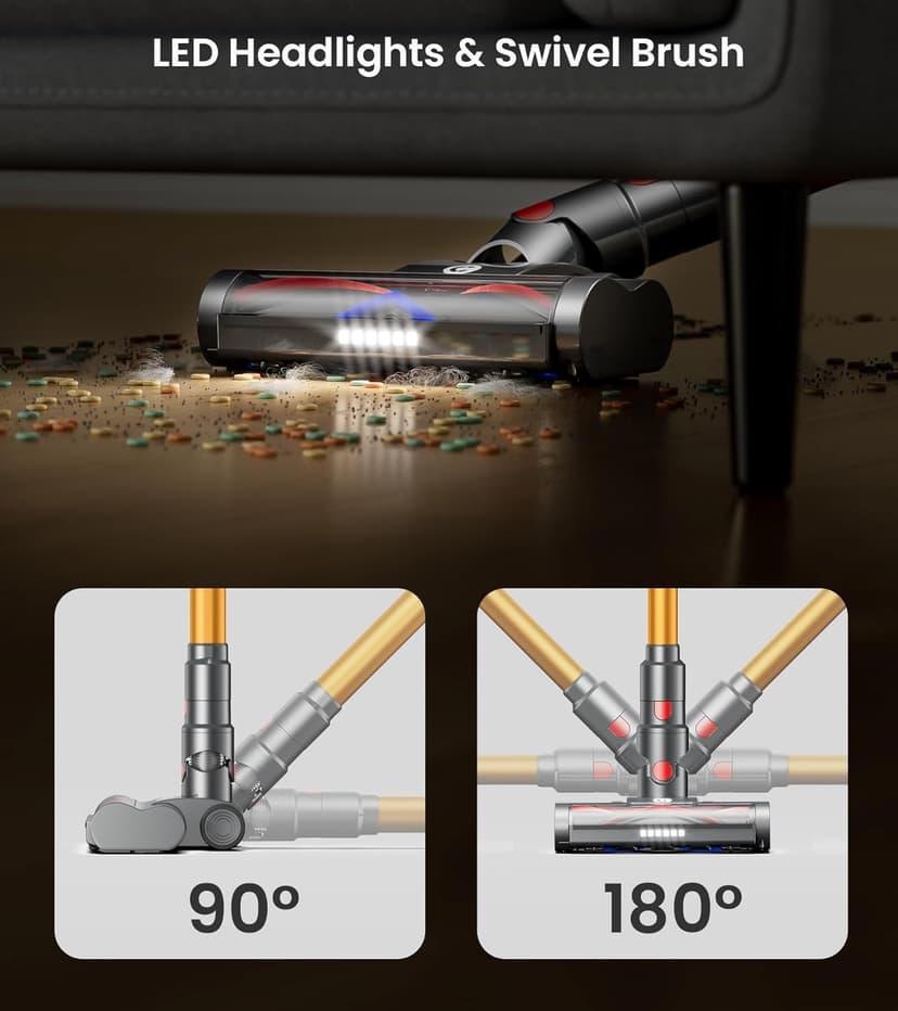 Cordless Vacuum Cleaner, 500W/45Kpa Vacuum Cleaners for Home with LED Display, 8 in 1 Lightweight Stick Vacuum with 50Min Runtime, Anti-tangle, Wall Mount Charging for HardFloor/Carpet/Pet Hair
