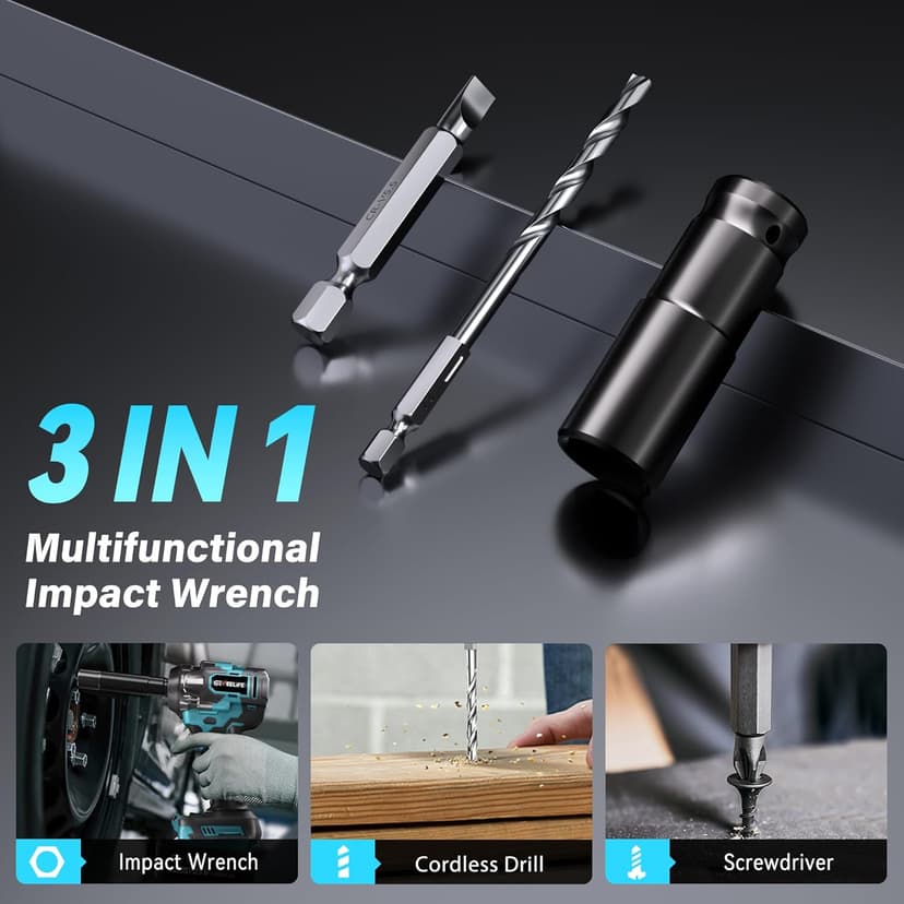 GEVEELIFE 650N.m/480Ft-lbs Brushless Impact Wrench,1/2" Cordless Impact Gun w/ 2x4.0Ah Battery & 6 Sockets, 3300RPM Power Electric Impact Driver for Car/DIY Furniture/Lawn Mower, Blue Toolbox