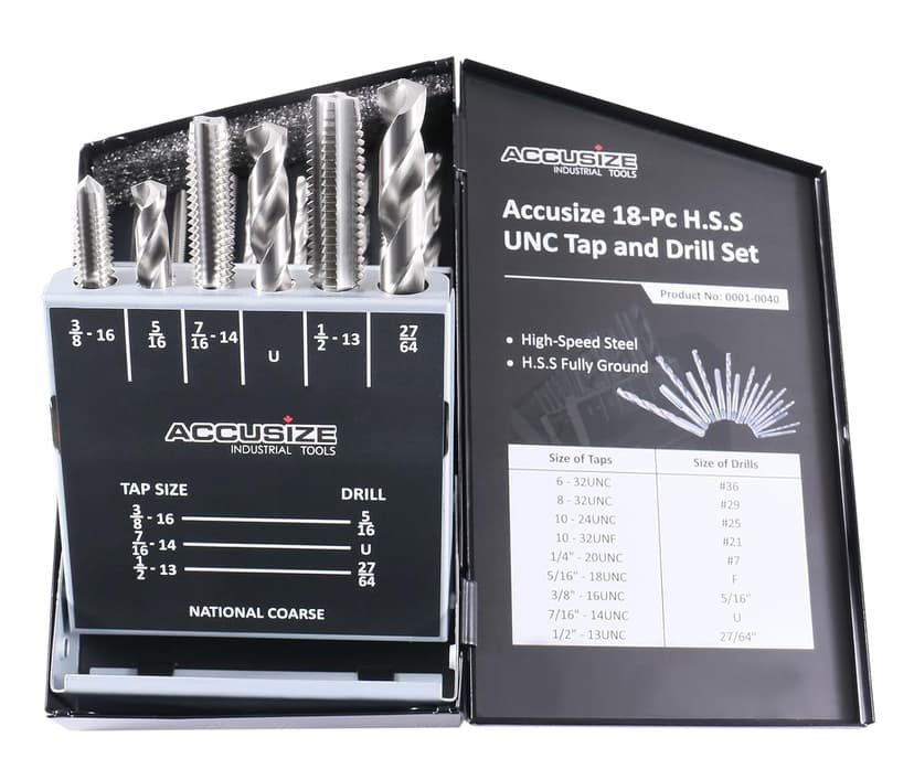 Accusize Industrial Tools U.N.C. 18 Pc H.S.S. Tap and Drill Set, 0001-0040