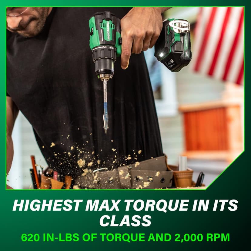 Metabo HPT 18V MultiVolt 1/2" Cordless Brushless Driver Drill Kit, High Power Drill Set with Bag, 2 Lithium-Ion Metabo Batteries and Charger, Compact Lightweight Power Driver, DS18DEX