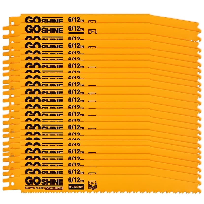 25 Pack 9 in 6/12TPI Reciprocating Saw Blades,Stud and Nail sawzall Blades, 9" High-Strength Bi-Metal sawzall Blades for Wood and Nail-Embedded Wood, Small Branches, Pallets,PVC Pipe
