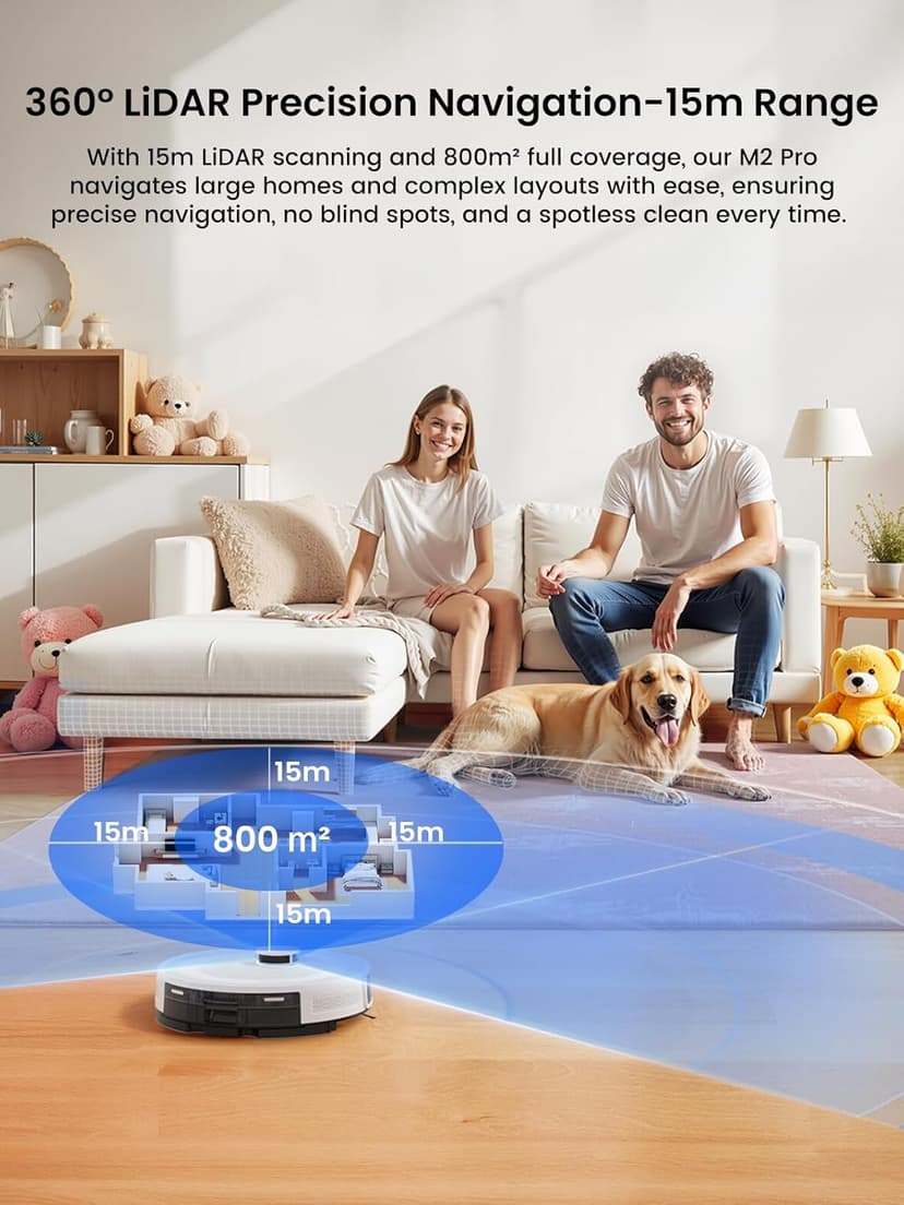 Lefant LiDAR Robot Vacuum and Mop, 45-Day Self-Emptying, 190° PSD Obstacle Avoidance, Customized Cleaning, Multi-Floor Mapping, 5500Pa Strong Suction, 140 Min Runtime, WiFi/App/Alexa, M2 Pro