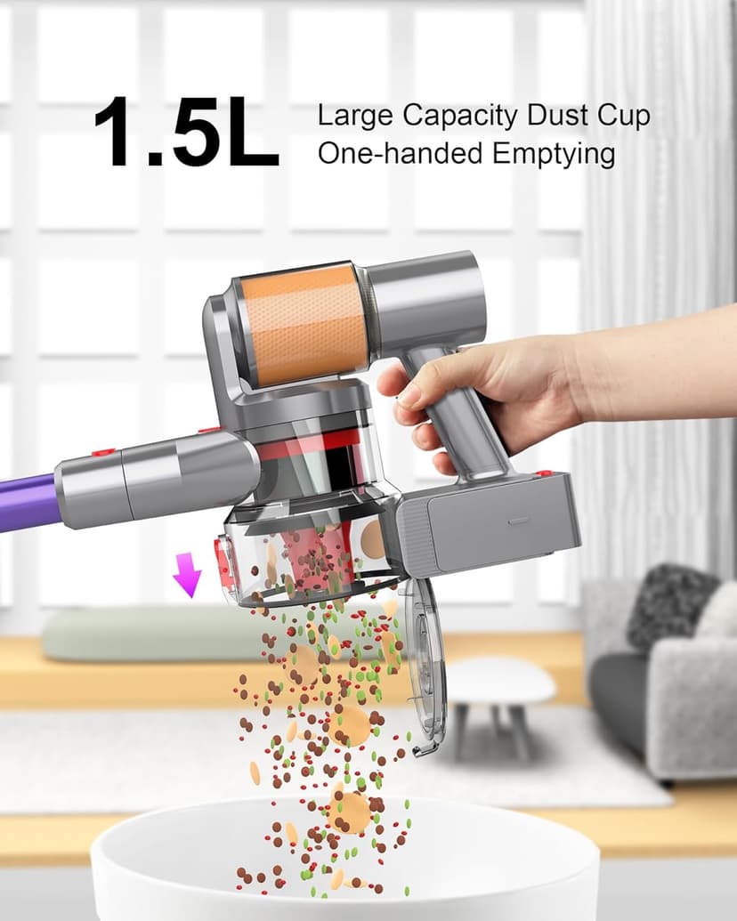 Cordless Vacuum Cleaner, 2 Batteries 120 Mins Runtime, 550W 45KPA Stick Vacuum with Self-Standing, Tangle-Free Brush, LED Display, Vacuum Cleaner for Home Hardwood Floor, Carpet, Pet Hair
