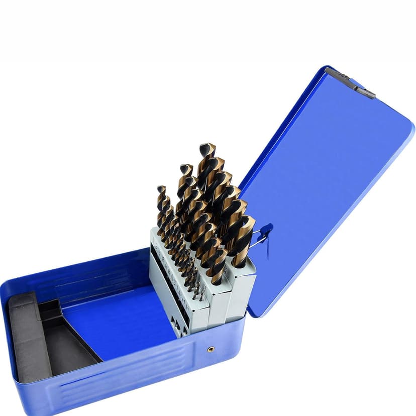 MaxTool Twist Drill Bit Set 29PCs 5% Cobalt HSS M35 Jobber Length Fully Ground for Hardened Steel Metal Cast Iron etc 1/16“ to 1/2”; JBS35G10R029