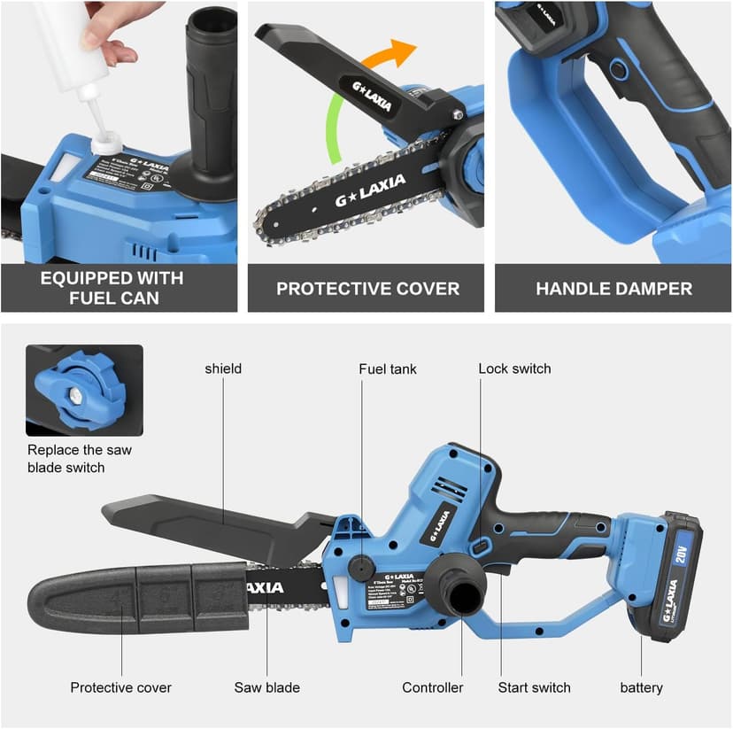 Mini Circular Saw, 4Amp 3500RPM And Battery Chainsaw 8 Inch with 2 batteries
