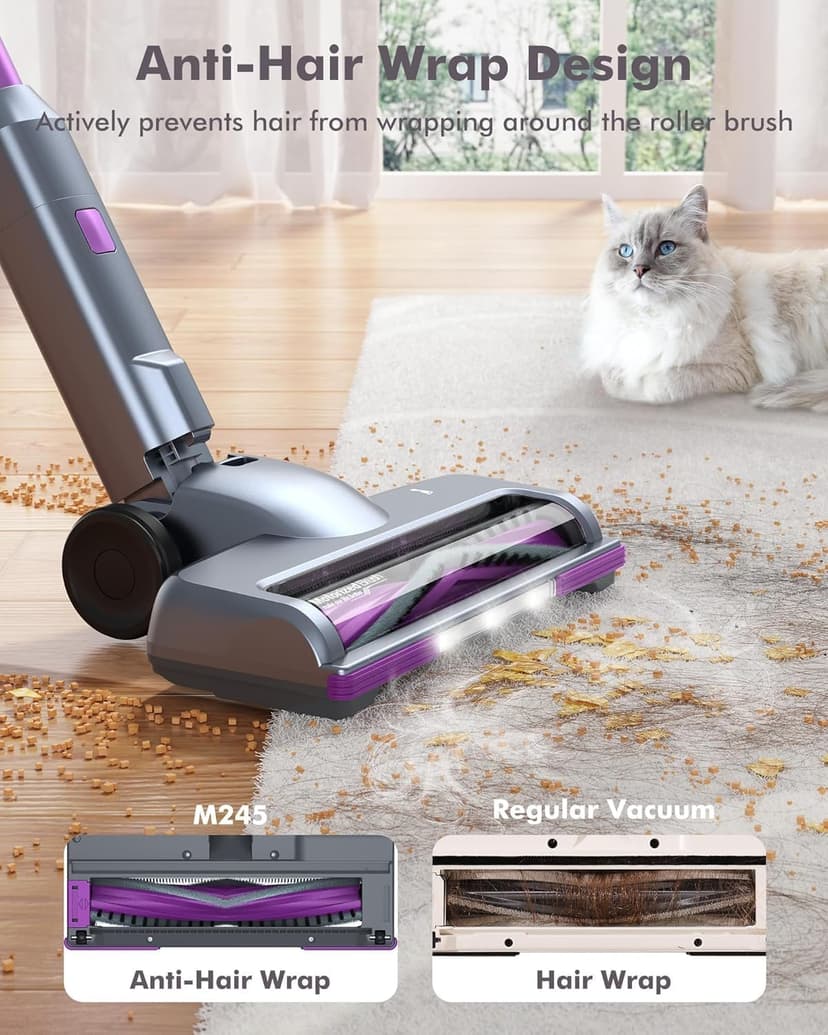 48kPA Cordless Vacuum Cleaner, 190AW Powerful Suction, Max 60min Runtime, 4000mAh Large Battery, Anti Hair Wrap Stick Vacuum, Vacuum Cleaners for Home, Pet Hair, Hard Floors and Carpets, Cars