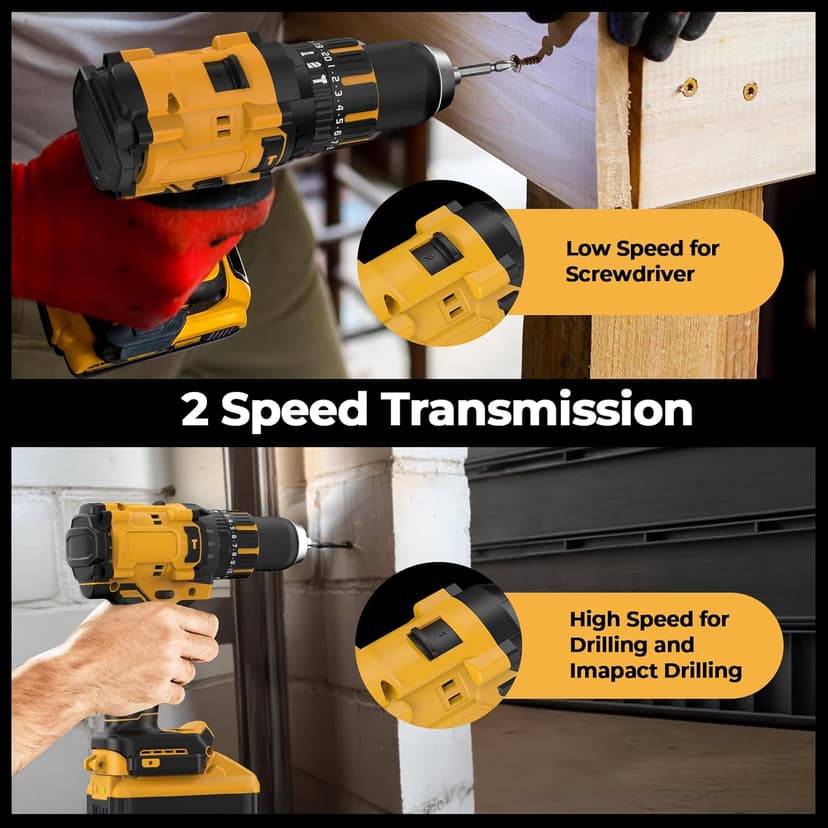 Cordless Hammer Drill Compatible with Dewalt 20V MAX Battery(No Battery)20V Brushless Drill, 1/2" Cordless Drill for Concrete with Variable Speed for Home Improvement, Woodworking, Metal