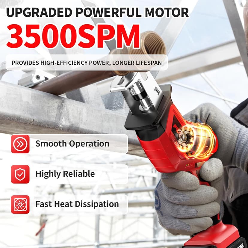 Reciprocating Saw Cordless, 0-3500SPM Power Reciprocating Saw with 2*2000mAh Battery & 4 Saw Blades, Tool-Free Blade Change, Variable Speed Reciprocating Saws for Woods/Metal/Plastic Cutting