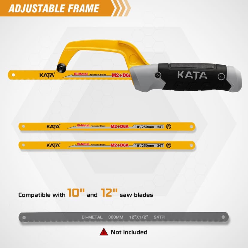 KATA Hacksaw, Compact Hand Operating Hack Saw with 10 Inch Aluminum Frame and 2 Piece Extra Flexible Bi-Metal HSS Blades, Suitable for Wood and Metal (Mini Hacksaw)