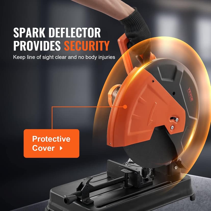 VEVOR Abrasive Chop Saw, 14in / 35cm Blade, 2300W 3600RPM Steel Cutting Machine, 0-45Degrees Adjustable Angle Miter Saw for Cutting Metal, Rebar, Iron, Aluminum - Black