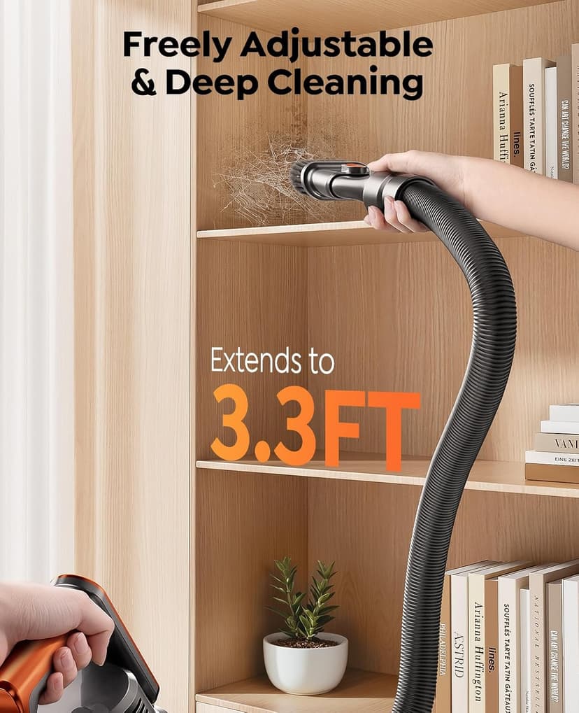 Cordless Vacuum Cleaner, 550W/45KPa/60Min Runtime Stick Vacuum with 3.3Ft Hose, Wall Mount Charging, Auto Mode, Touchscreen, Self-Standing Vacuum Cleaner for Home/Pet Hair/Carpet/Car, Fragrance