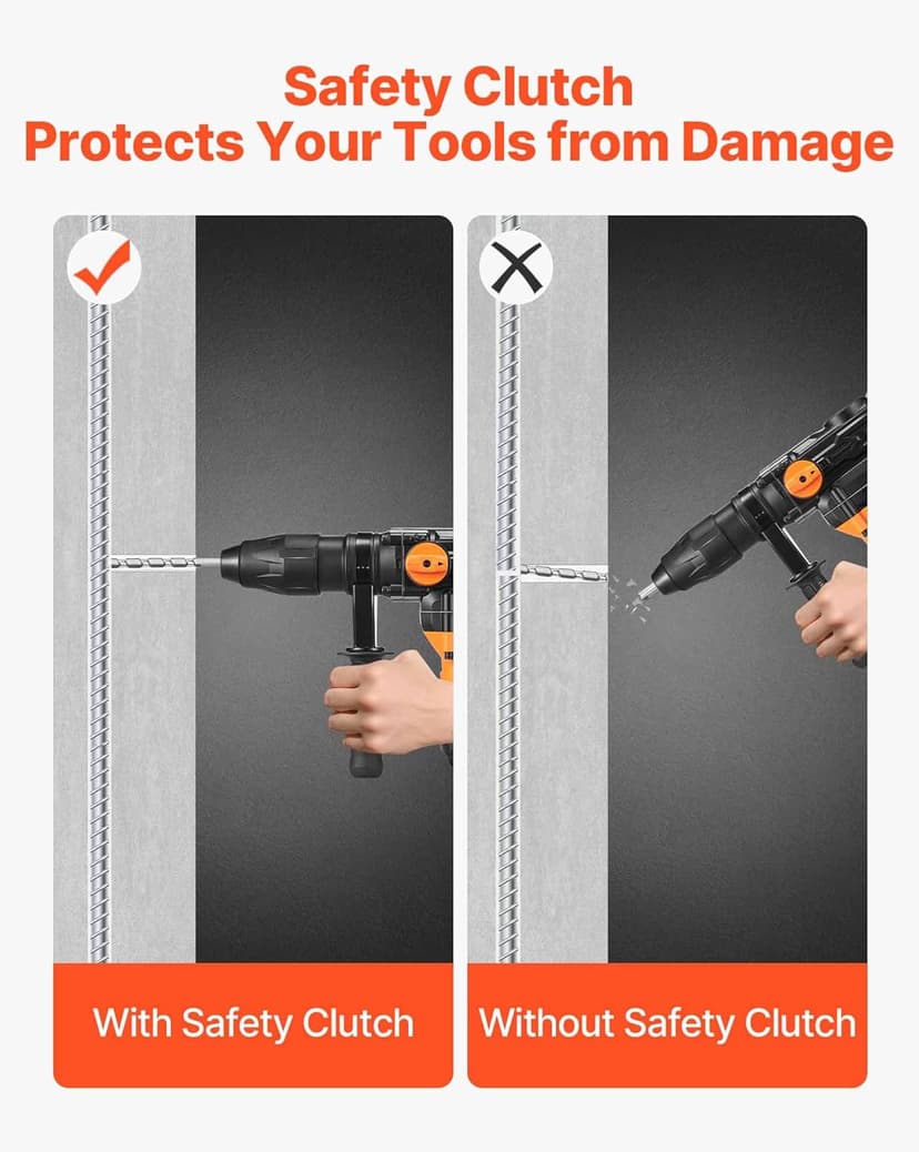 VEVOR 1-9/16 Inch SDS-Max Rotary Hammer Drill, 13Amp Corded Drills, Heavy Duty Chipping Hammers w/Vibration Control & Safety Clutch, Electric Demolition Hammers Variable Speed, Power Tool For Concrete