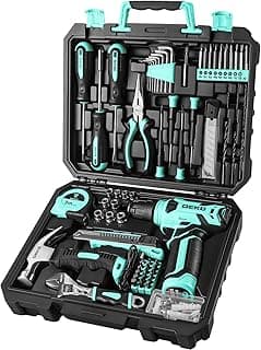 DEKOPRO 8V Cordless Drill Set: 126 Piece Tool Kit with Drill, Home Tool Set for Women, Turquoise