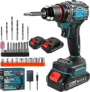 21V Cordless Power Drill/Driver Set, Electric Power Drill Set with 2 Battery & Charger, 3/8” Keyless Chuck, 2 Variable Speed, 28-Piece Kit Power Drill Drivers for Home Use