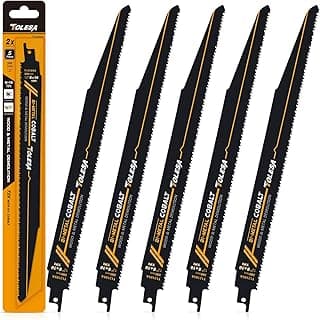 TOLESA Metal Wood Demolition Reciprocating Saw Blades 12 Inch 8+10TPI Sawzall Blades for Steel Pipe Cutting, Drywall, Chipboard, Glass Fiber-Reinforce Plastic and Composite Materials Demolition 5 Pack