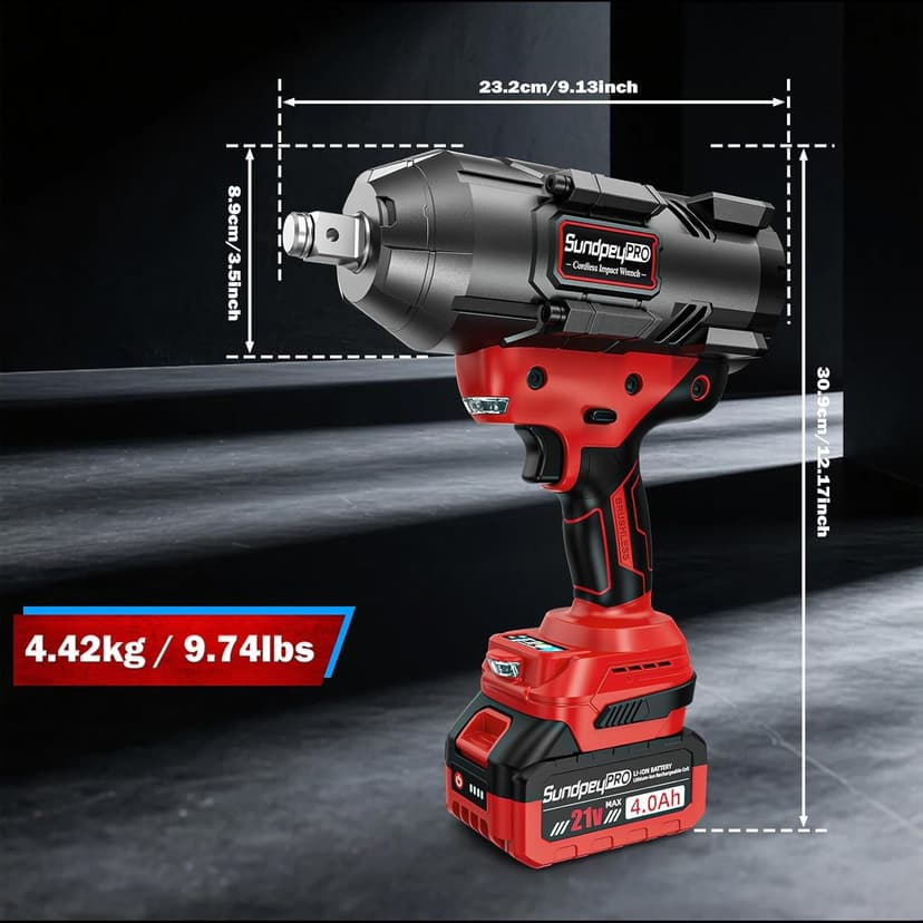 Cordless Impact Wrench 1600Ft-lbs - 2100N·m High Torque Impact Gun with 2 * 4.0Ah Battery - 3/4 Inch Brushless Impact Driver with 3/4" to 1/2" Adapter & 5 Sockets & Case for Car Truck Home