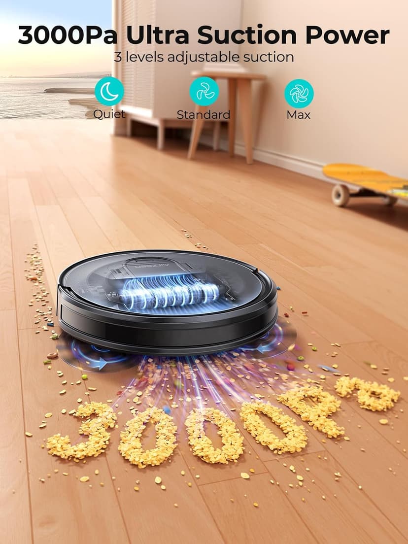Robot Vacuum Cleaner with 3000Pa Suction,Personalized Cleaning Settings,Auto Self-Charging Robotic Vacuum,Carpet Booster,App/Alexa/Remote Control, Ideal for Pet Hair/Hard Floor/Carpet,R7