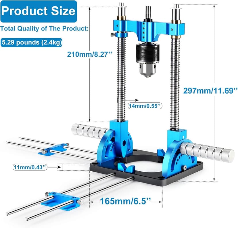 Portable Drill Guide, Multi Angle Drill Guide for Straight Holes, Self-Centering Pins, Drilling Jig w/Chuck & Key, Adjustable Angle from 0° to 60°, Chuck Clamping Range for 1/16-1/2" (1.5-13mm)