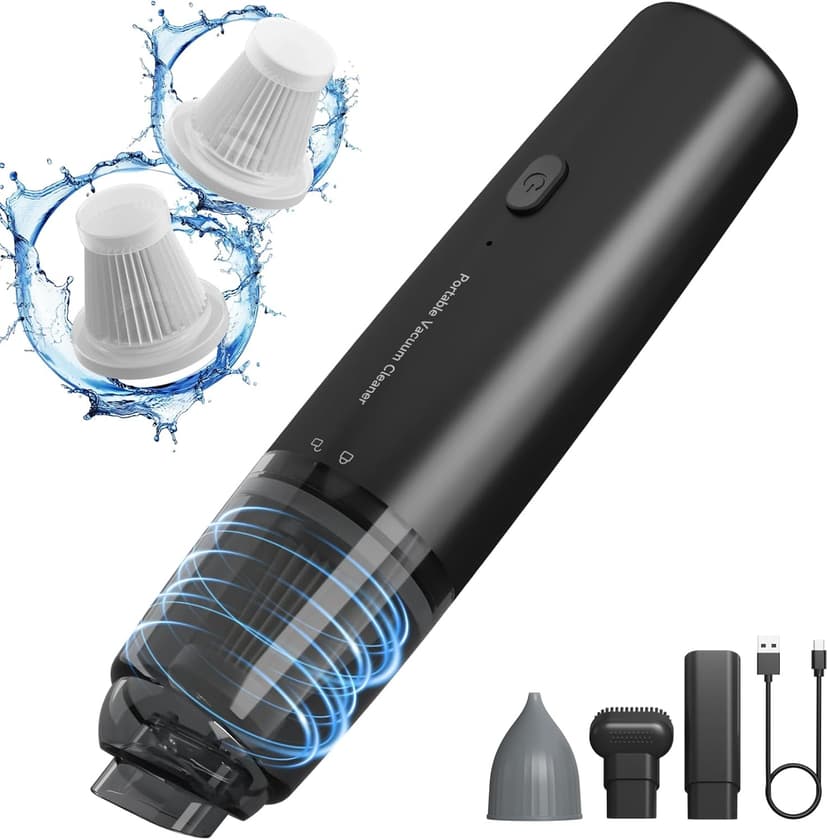 Handheld Vacuum Cordless, Portable Car Vacuum Cleaner with HEPA Filter, 2 Suction Modes, Mini Hand Held Vacuum Rechargeable for Car, Home, Office, Desk, Keyboards, Pet Hair (Black)